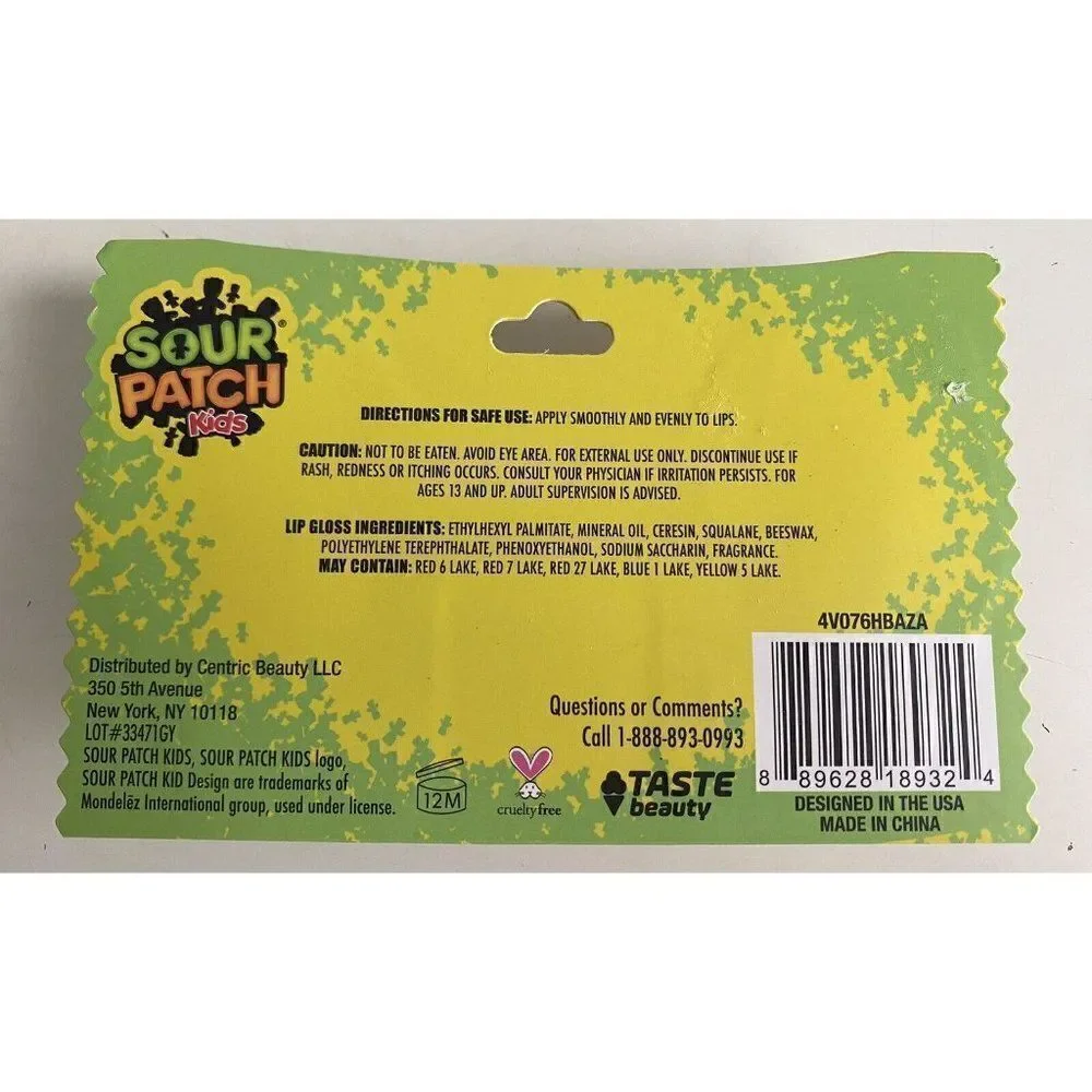 2 Pk Taste Beauty Sour Patch Kids Blue Raspberry Cherry Flavored Lip Balm‎ Gloss